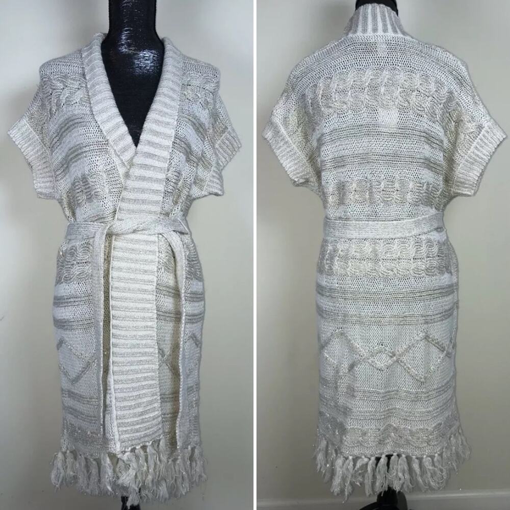 Chico's Connie Cable Cardigan Wrap Sweater White Ecru Size 1 Medium / US 8 NWT